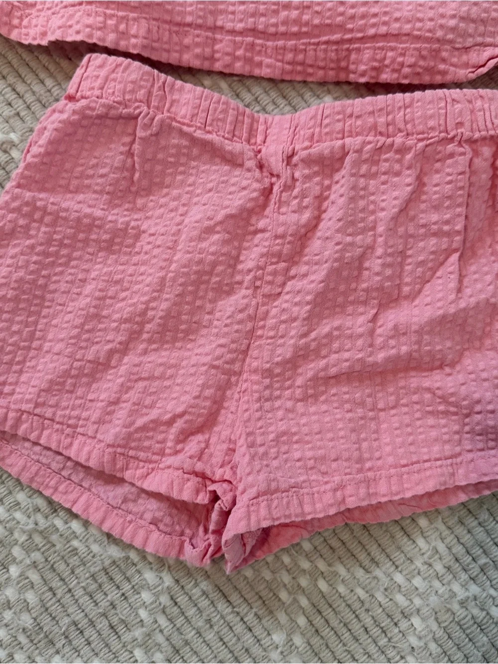 H&M Pink Seersucker Tank Top & Shorts Matching Set